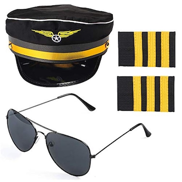 Beelittle Airline Pilot Captain Costume Kit Pilot Dress up Accessory Set with Aviator Sunglasses