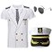 Gionforsy Captain Sailor Costume Set Captain Shirt Hat Accessory Set for Costume Party Cosplay Halloween White Medium