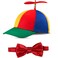 Sintege 2 Pcs Propeller Top Hat Rainbow Nerd Silly Twirly Cap Helicopter Hat with Spinner and Adjustable Bowtie for Costumes Red