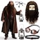 CraftyDream 5 Pcs Wizard Party Costume Halloween Cosplay Wizard Brown Wig and Beard Retro Steampunk Goggles Glasses for Men Halloween