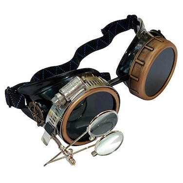 UMBRELLALABORATORY Steampunk Victorian Style Goggles Rave Glasses with Compass Design and Double Ocular Loupe