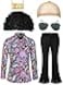 Mepase 6 Pcs Men 70s Disco Costumes Include Retro Shirt Bell Bottom Pants Sunglasses Necklace for Disco PartyXLarge