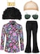 Mepase 6 Pcs Men 70s Disco Costumes Include Retro Shirt Bell Bottom Pants Sunglasses Necklace for Disco PartyXLarge