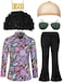Mepase 6 Pcs Men 70s Disco Costumes Include Retro Shirt Bell Bottom Pants Sunglasses Necklace for Disco PartyXLarge