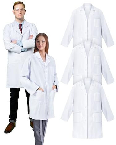 Cutecrop 3 Pcs Unisex Lab Coat Bulk for Women Men Long Sleeve with 3 Front Pockets Button Professional Doctor Costume Medical Coat WhiteLarge