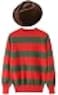 eforpretty Mens Halloween Costume 2025 Knitted Sweater with Brown Hat and Leather Glove SetL
