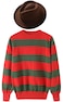 eforpretty Mens Halloween Costume 2025 Knitted Sweater with Brown Hat and Leather Glove SetL