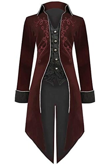 SIAEAMRG Medieval Steampunk Tailcoat Halloween Costumes for Men Renaissance Pirate Vampire Gothic Jackets Vintage Warlock Frock Coat XL Red