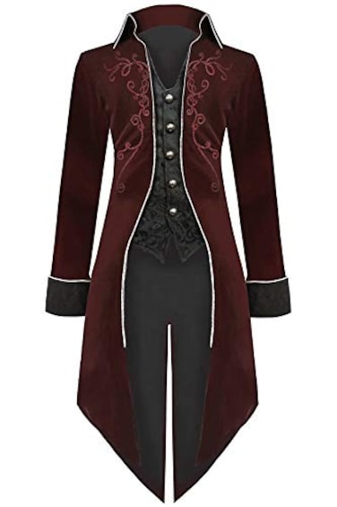 SIAEAMRG Medieval Steampunk Tailcoat Halloween Costumes for Men Renaissance Pirate Vampire Gothic Jackets Vintage Warlock Frock Coat M Red