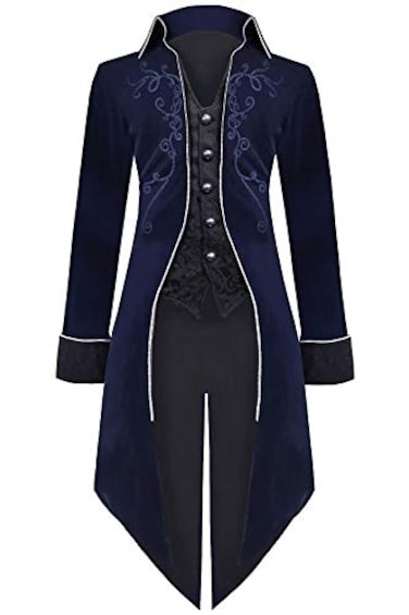 SIAEAMRG Medieval Steampunk Tailcoat Halloween Costumes for Men Renaissance Pirate Vampire Gothic Jackets Vintage Warlock Frock Coat S Blue