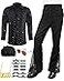 Mepase 6 Pcs Mens 70s Disco Outfits Retro New Year Eve Couples Halloween 80s Costume with Bell Bottom PantsMediumBlack