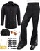 Mepase 6 Pcs Mens 70s Disco Outfits Retro New Year Eve Couples Halloween 80s Costume with Bell Bottom PantsMediumBlack