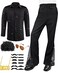 Mepase 6 Pcs Mens 70s Disco Outfits Retro New Year Eve Couples Halloween 80s Costume with Bell Bottom PantsMediumBlack