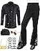 Mepase 6 Pcs Mens 70s Disco Outfits Retro New Year Eve Couples Halloween 80s Costume with Bell Bottom PantsLargeBlack