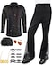 Mepase 6 Pcs Mens 70s Disco Outfits Retro New Year Eve Couples Halloween 80s Costume with Bell Bottom PantsLargeBlack