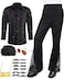 Mepase 6 Pcs Mens 70s Disco Outfits Retro New Year Eve Couples Halloween 80s Costume with Bell Bottom PantsLargeBlack