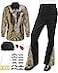 Mepase 6 Pcs Mens 70s Disco Outfits Retro New Year Eve Couples Halloween 80s Costume with Bell Bottom PantsMediumGold