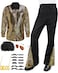 Mepase 6 Pcs Mens 70s Disco Outfits Retro New Year Eve Couples Halloween 80s Costume with Bell Bottom PantsMediumGold