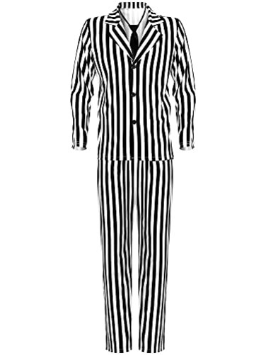 Haysandy Halloween Black and White Striped Suit for Men Adults Horror Movie Character Costume Halloween Outfits Cosplay PartyMedium