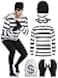 URATOT Halloween Robber Costume Set Include Striped Long Sleeve Tshirt Knit Cap Gloves Canvas Bags and Eye Mask