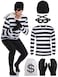 URATOT Halloween Robber Costume Set Include Striped Long Sleeve Tshirt Knit Cap Gloves Canvas Bags and Eye Mask