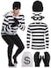 URATOT Halloween Robber Costume Set Include Striped Long Sleeve Tshirt Knit Cap Gloves Canvas Bags and Eye Mask