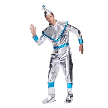 EraSpooky Mens Retro Space Alien Costume Deluxe Adult Shiny Metallic Robot Outfits
