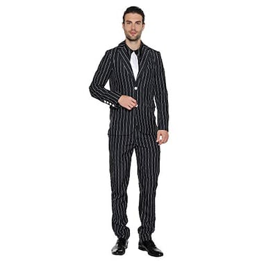 EraSpooky Mens 1920s Gangster Costume Wide Pin Stripe Suit Include Jacket Pants Shirt Front with Attached Necktie