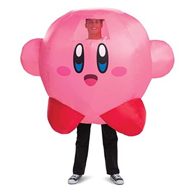 Disguise Inflatable Kirby Costume Official Nintendo Kirby Costume Outfit with Inflating Fan One Size