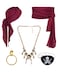 WooHand Pirate Costume Accessories Set 5Piece Pirate Head Scarf Sash Necklace Eye Patch Earring for Adults Red