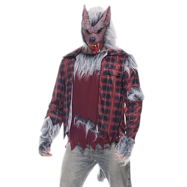 EraSpooky Men Werewolf Costume Full Moon Fury Wolf Halloween Cosplay Suit with Wolf Mask and Gloves
