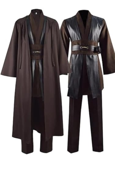 COSXINGYI Mens Costume Cosplay Hooded Robe Tunic Belt Halloween Leather Shoulder Strap Brown Suits