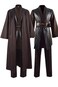 COSXINGYI Mens Costume Cosplay Hooded Robe Tunic Belt Halloween Leather Shoulder Strap Brown Suits
