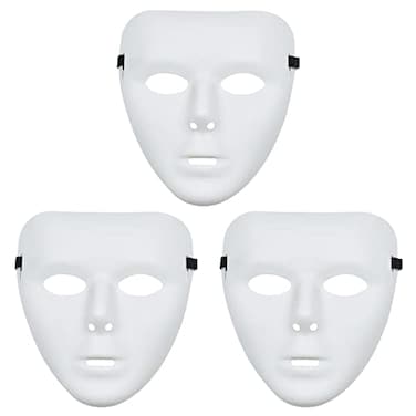 TSFGDYL 3 Pcs Halloween Mask White Blank Face Masks for Halloween Full Face Plastic Plain Costume Party Dance Crew for Hip Hop Dance