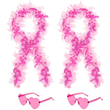 YBHOMINE 2 Pcs Feather Boas with Heart Rimless Sunglasses4 ft Feather Boa Halloween Christmas Bachelor Party Pack Accessory