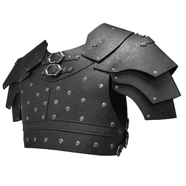 HiiFeuer Medieval Faux Leather Chest Armor Vintage Pauldron Shoulder Armor Adjustable Mercenary Knight Archer Vest Armour Black A