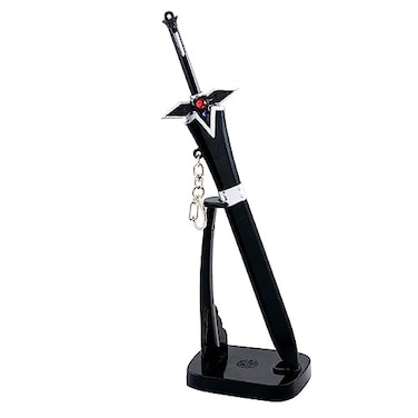 FAYAIALO 87 inches SAO Kirito Elucidator Dark Repulsor Sword Mini Metal Katana Samurai Sword Model Keychains Collection Gift Dark Repulsor Sword