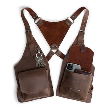 HidePlay Hide Play Shoulder Holster with Adjustable Straps Ideal for Cosplay Steampunk Renaissance Costume Parties Full Grain Leather Handmade Bourbon Brown