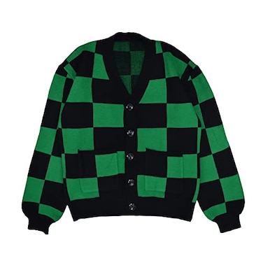 iSHOWcos Anime Cosplay Green Plaid Cardigan Sweater Knit Jacket TopLXL
