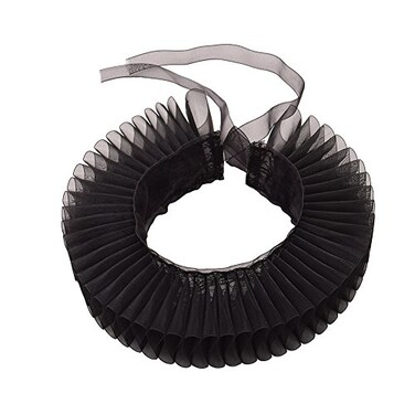 GRACEART Elizabethan Dickens Ruffle Neck Clown Collar Elizabethan Wrist Ruffs Ruffled Cuff Arm Bands One Black Collar