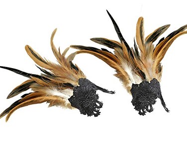 L'VOW LVOW Real Nature Feather Cuffs for Game Party Halloween Pack of 2 Nature Color