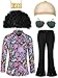 Mepase 6 Pcs Men 70s Disco Costumes Include Retro Shirt Bell Bottom Pants Wig Sunglasses Necklace Wig Cap for Disco PartyClassicMedium