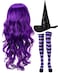 Janinka Halloween Witch Costume Set for Woman Wig Witch Hat Socks Black Dark Purple
