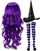 Janinka Halloween Witch Costume Set for Woman Wig Witch Hat Socks Black Dark Purple