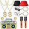 YAROMO 13 Pieces 80s 90s Party Decorations 90s Hip Hop Costume Kit Rapper Accessories Includes Inflatable Boom Box Bucket Hat Gold Chain Ring