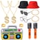 YAROMO 13 Pieces 80s 90s Party Decorations 90s Hip Hop Costume Kit Rapper Accessories Includes Inflatable Boom Box Bucket Hat Gold Chain Ring