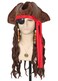 Topcosplay Unisex Pirate Hat with Dreadlocks Hair Braids Eye Patch Earring Necklace Pirate Costume Cosplay Set Brown