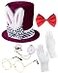 QLINLEAF White Rabbit Costume Mad Hatter Set Bunny Ear Top Hat Rabbits Ears Topper Plush Hat for Easter Halloween Cosplay Accessories