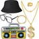 YAROMO 80s 90s Hip Hop Costume Kit with Dollar Sign 6 Pieces