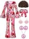 SOMSOC 7 Pack 70s Women Hippie Costume Set Boho Flared Pants Tie Dye Headband Necklacme Cosplay